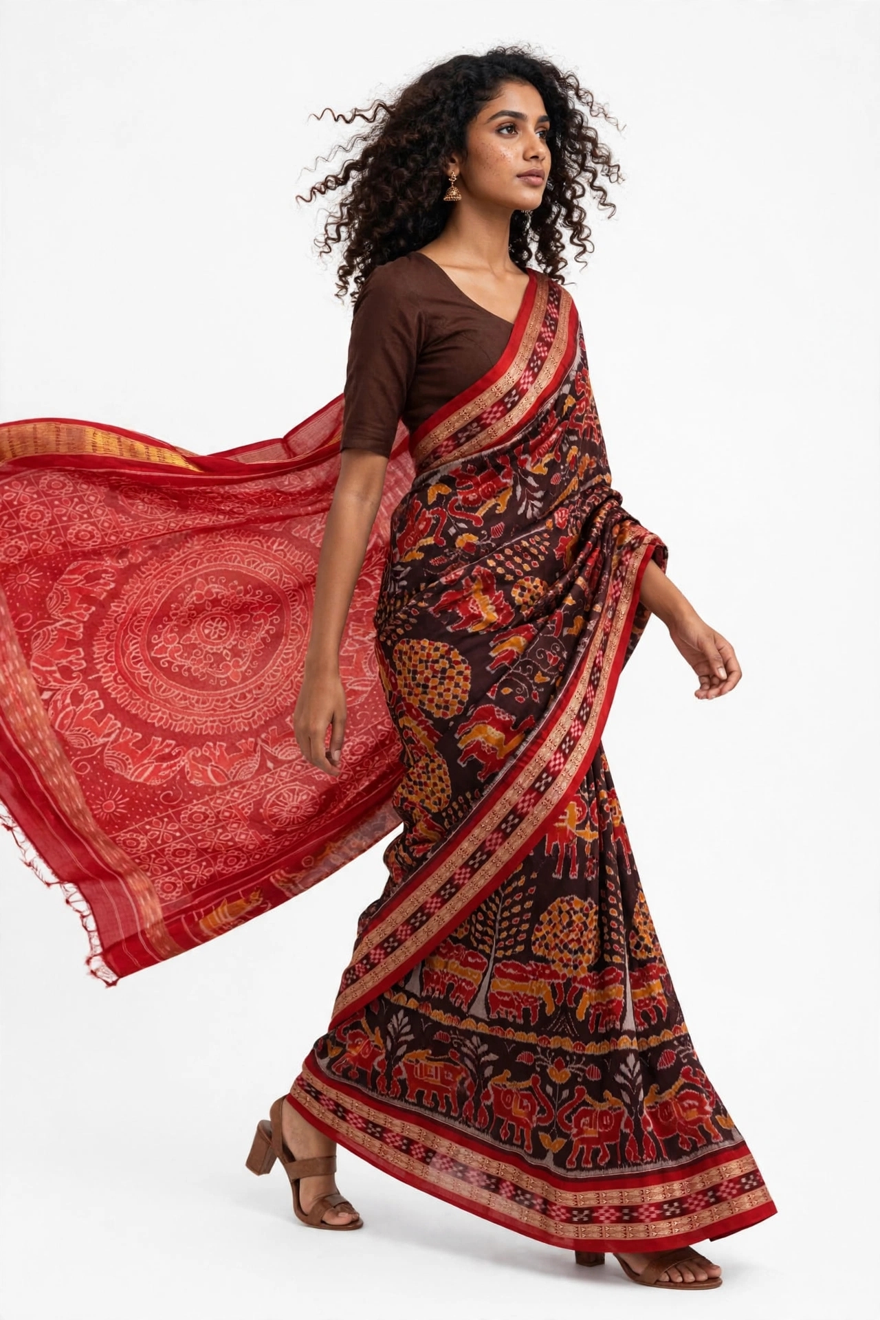 Khandua Silk Sambalpuri Black Red Konark Chakra