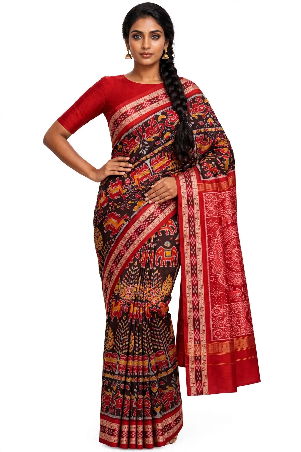 Sambalpuri Silk Saree Red Blue Pasapali