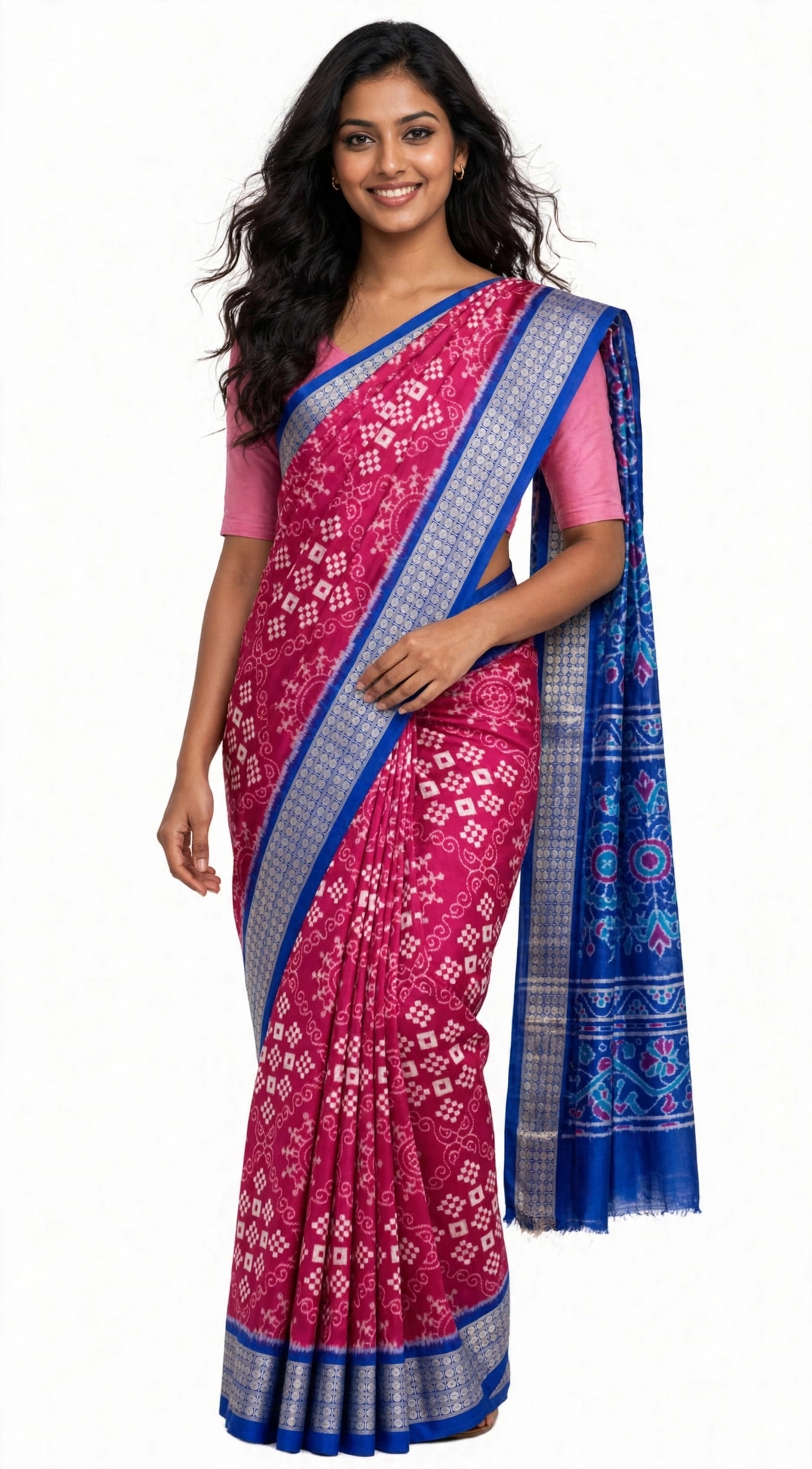 Sambalpuri Silk Green Purple Tribal Design